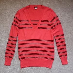 J. Crew Women’s V-Neck Striped Sweater Orange Black Size S